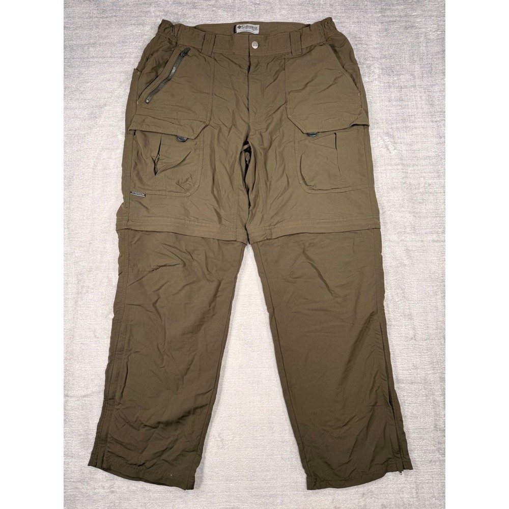 Columbia Pants Mens 38x32 Brown Titanium Convertible Hiking Cargo Zip Off Trail